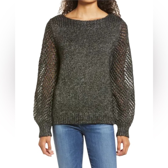 Tommy Bahama NWT metallic shimmer black brown balloon sweater wool blend - Picture 1 of 13